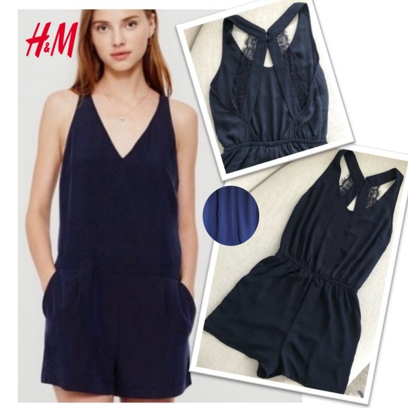 Divided by H&M Navy Lace Open Back Romper with Pockets! - Picture 13 of 16